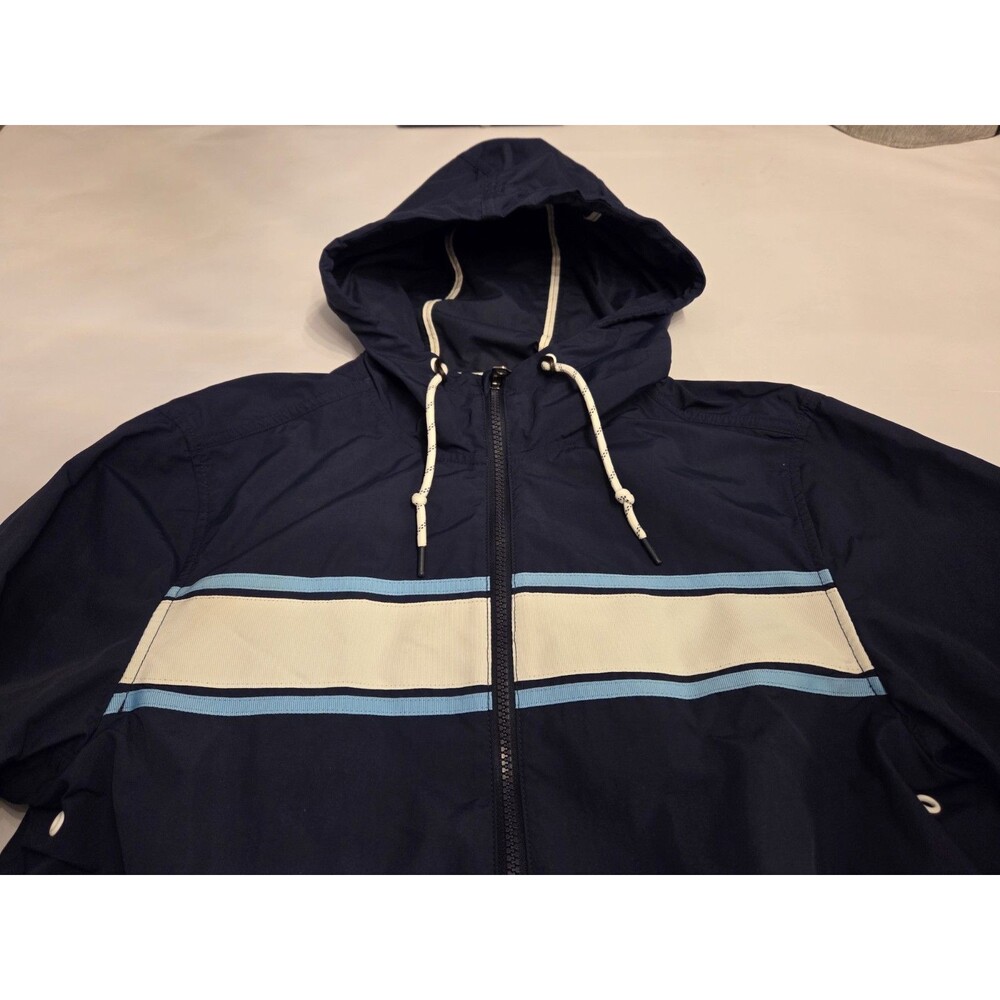 Faherty Surf Stripe Packable Jacket Mens Small Navy Hooded Full Zip Boat Yacht - Picture 3 of 9